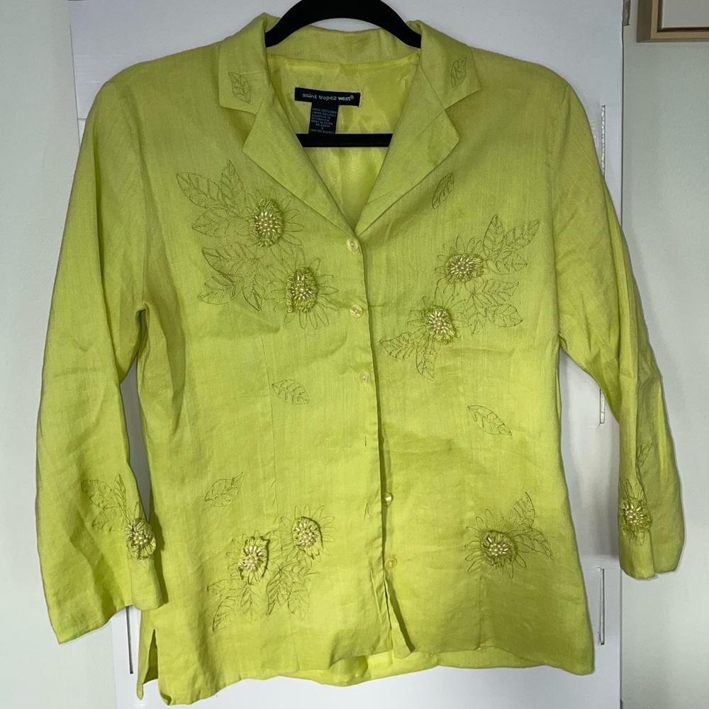 Vintage green linen blouse